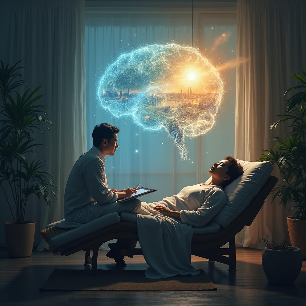 Past Life Regression Hypnosis at Central Valley Hypnotherapy. A woman lying in a comfortable seat deeply involved in a past life regression hypnotherapy session